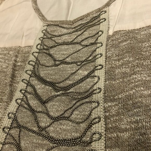 Miss Me Cold Shoulder Blouse Shirt Ball Chain Grunge Detail S SM Small Cream Tan - Picture 6 of 11